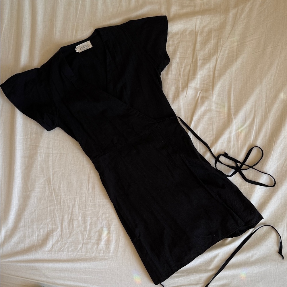 Elegant Black Mini Wrap Dress
